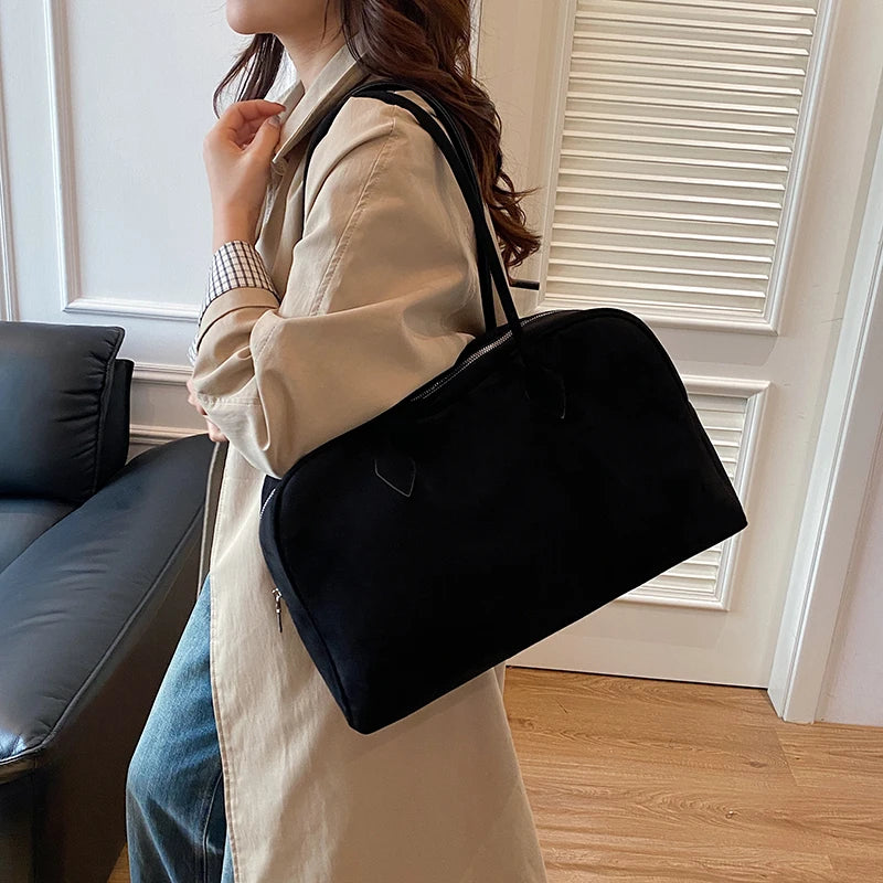 Vintage Women's Suede Tote Bag Handbag Shoulder Large Capacity Storage Bag Elegant and Spacious Handbag for Casual & Office