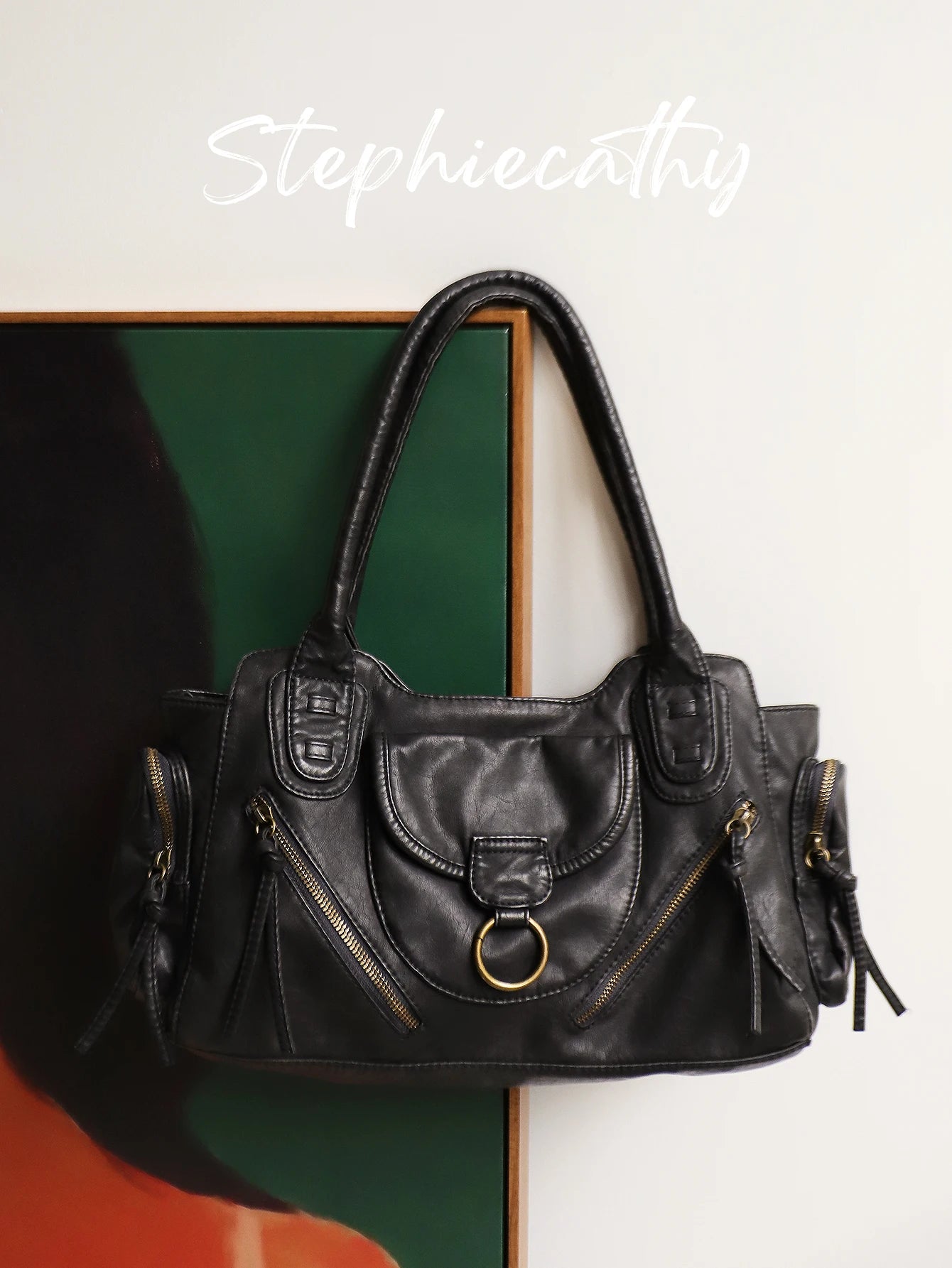Women's Shoulder Bag Retro Cool Preppy Handbag Washed PU Leather Multi Pockets Large Tote Purse Casual Daily Commute Travel Y2K